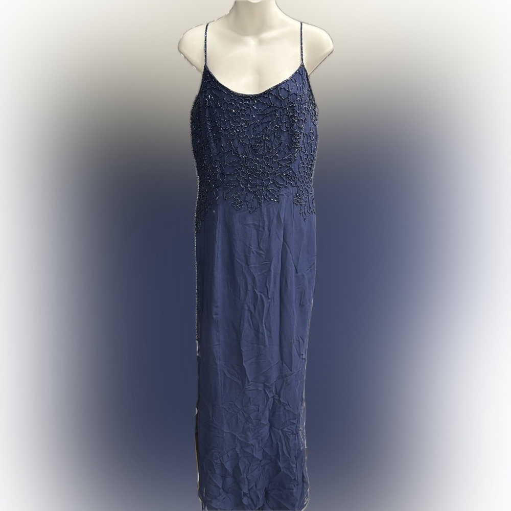 Elegant Navy Blue Beaded Dress